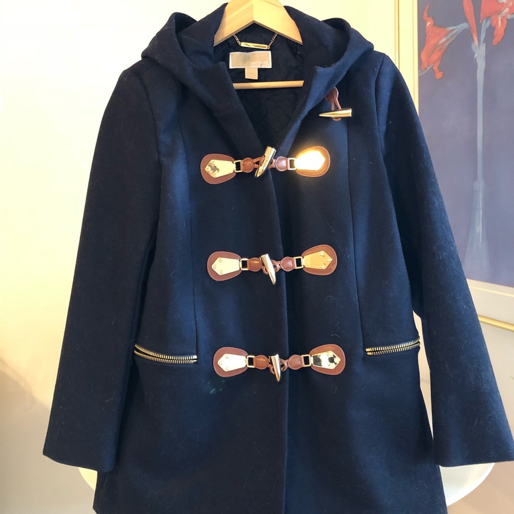 MICHAEL KORS Navy Duffle Toggle Coat